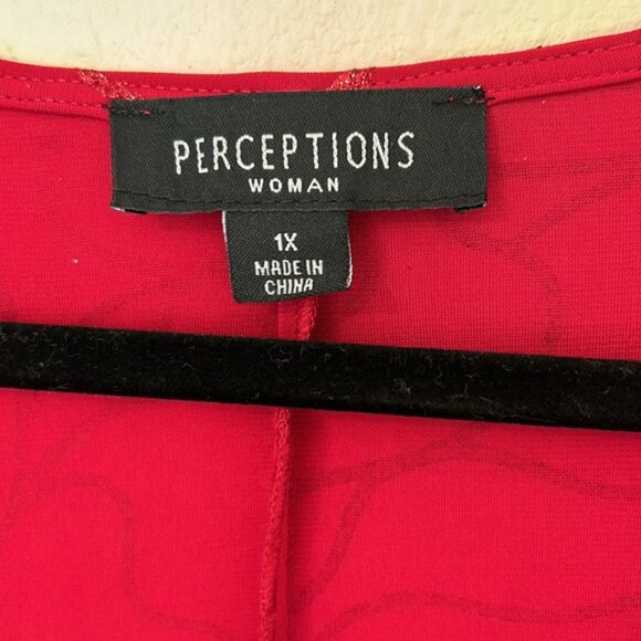 Perceptions Sparkle Red Ling Midi Dress size 1X shark bite hem Faux Wrap - Picture 4 of 7